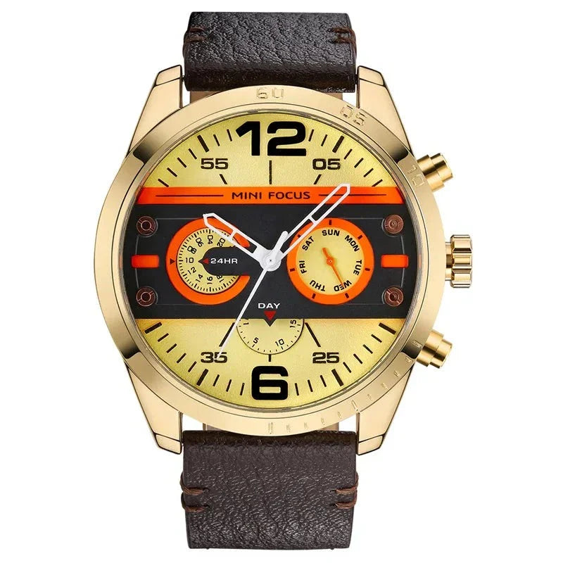 Luxury Leather Band Quartz Chronograph Sports Watch