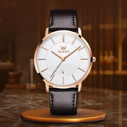 Leather Band Car Date Watch