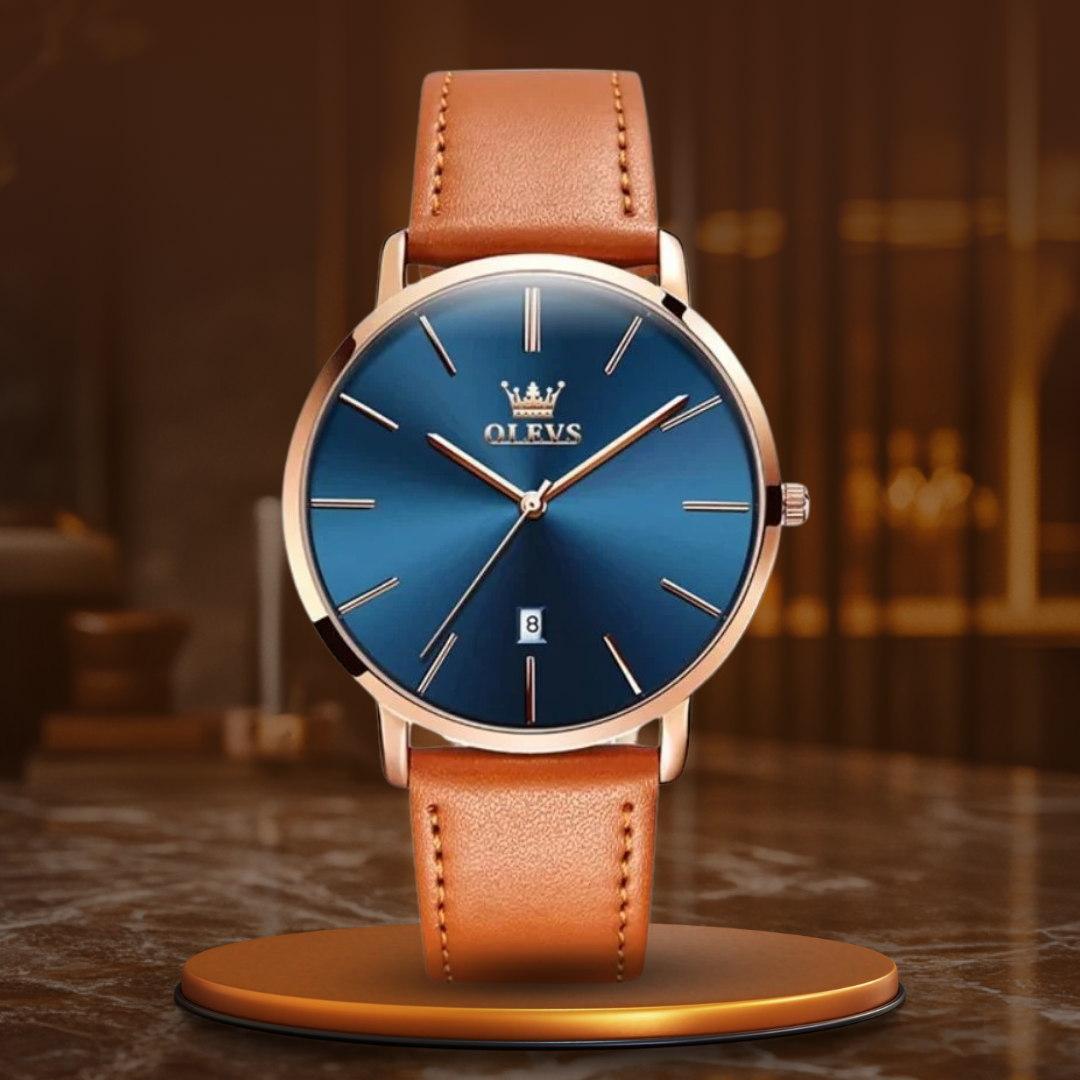 Leather Band Car Date Watch