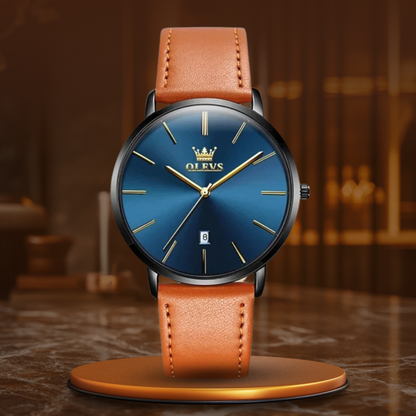 Leather Band Car Date Watch
