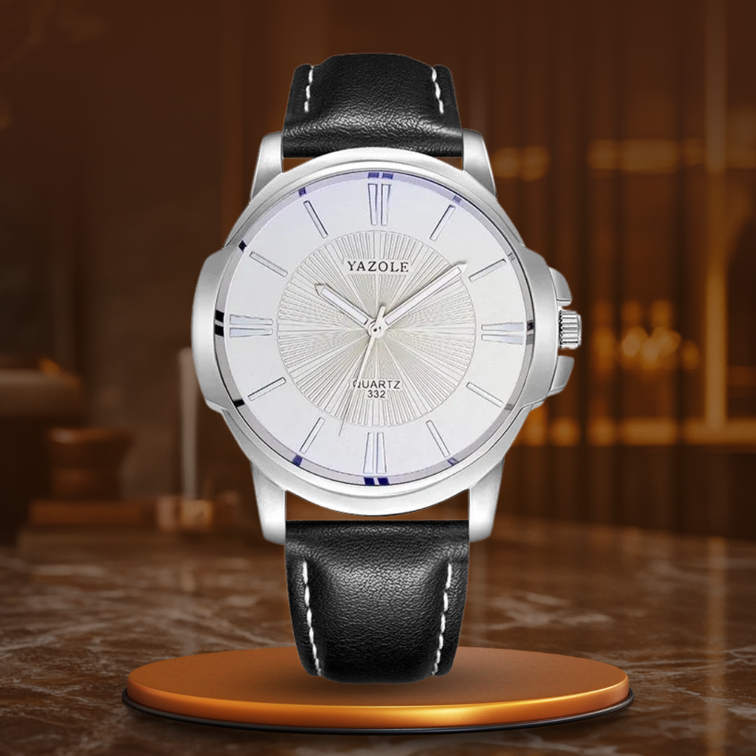 Luxury Blue Glass Leather Watch